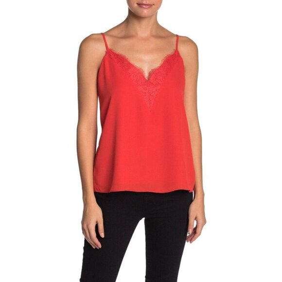 New Socialite V Neck Small Camisole Red Lace Trim Sleeveless Spaghetti Strap - Picture 1 of 1